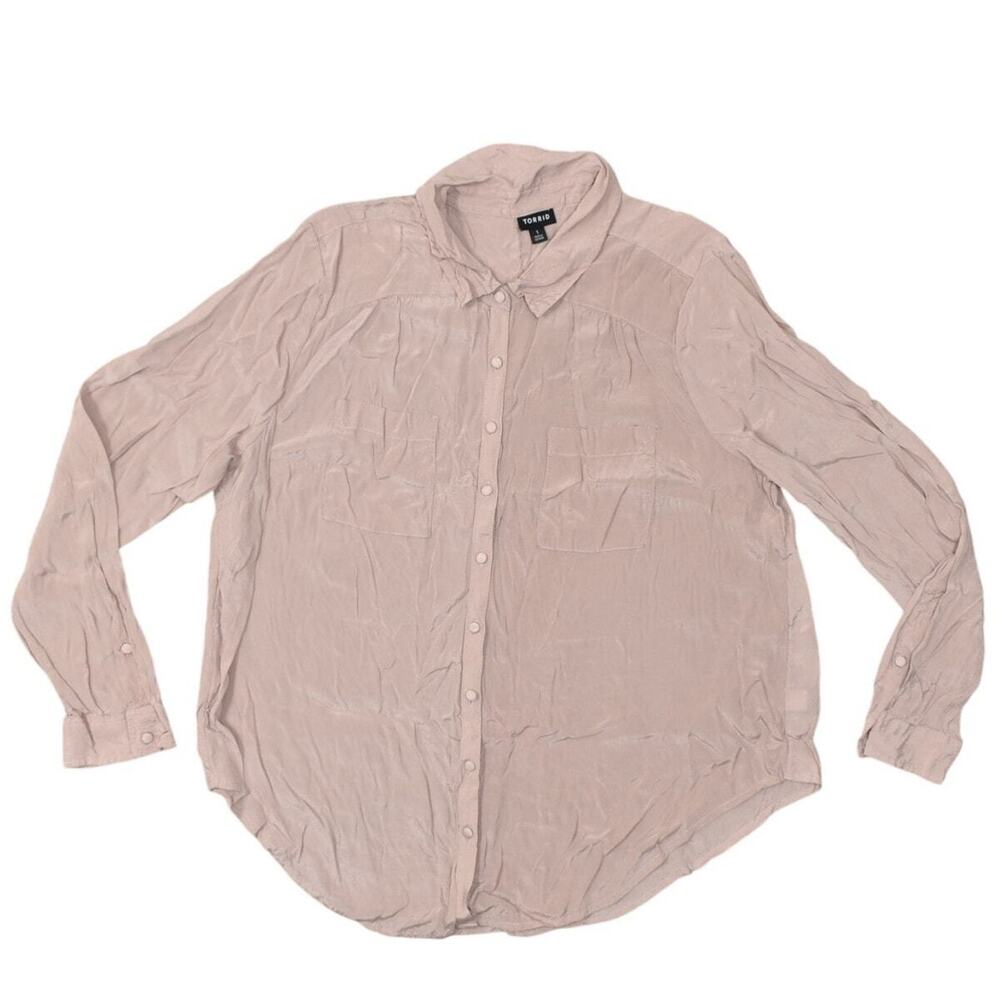 Torrid Women's Plus Size 1 Pink Viscose Button-Up Top Long Sleeve Solid